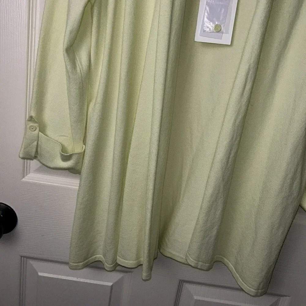 Magaschoni Key Lime Green Open Front Rolled Sleeve Duster Cardigan Size Medium